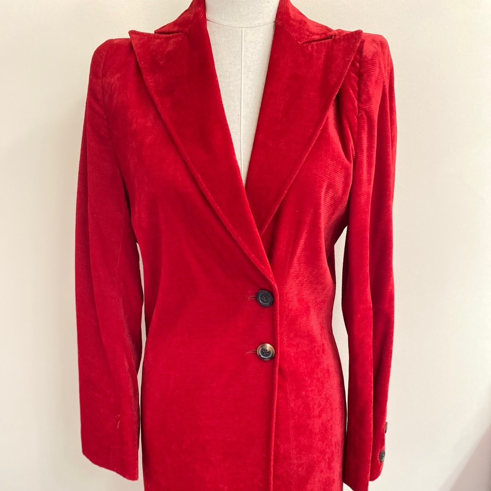 Vntg Ann Demeulemeester Red Velvety Blazer Dress